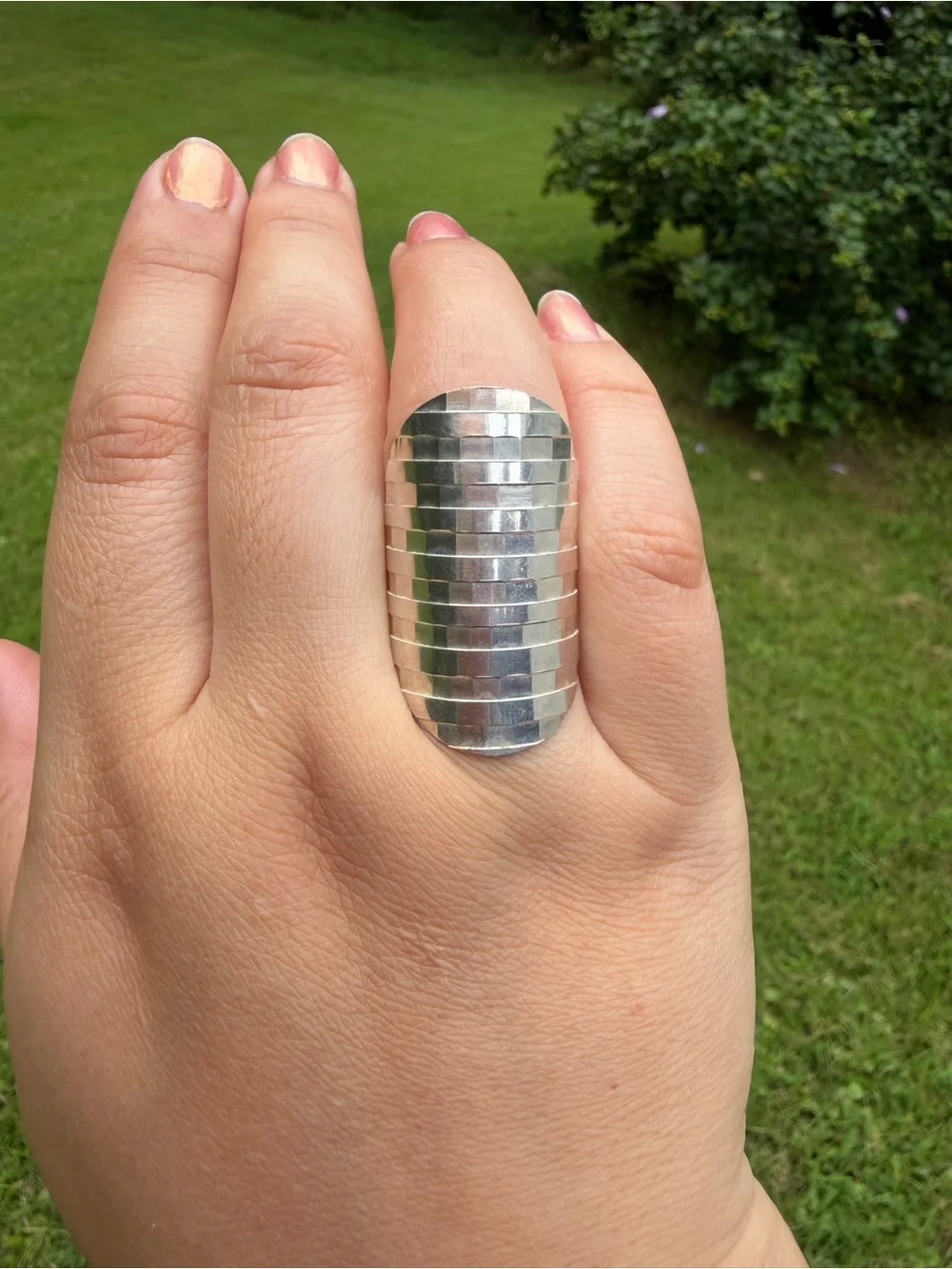 925 Sterling Silver Textured Statement Ring - Silver